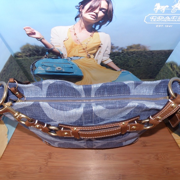 NEW VINTAGE COACH DENIM COTTON SIGNATURE CARLY SHOULDER BAG~RARE~HARD TO FIND! - Picture 5 of 12